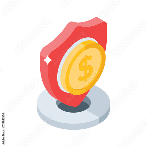 Sleek isometric style icon of secure money protection