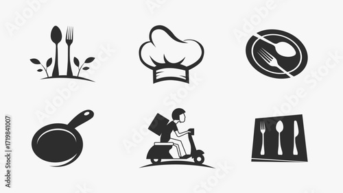 Set of logos for restaurants and cafes. Minimalist food logos.
