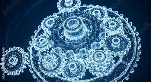 Dynamic interlocking gears create intricate digital network for innovation and technological advancement