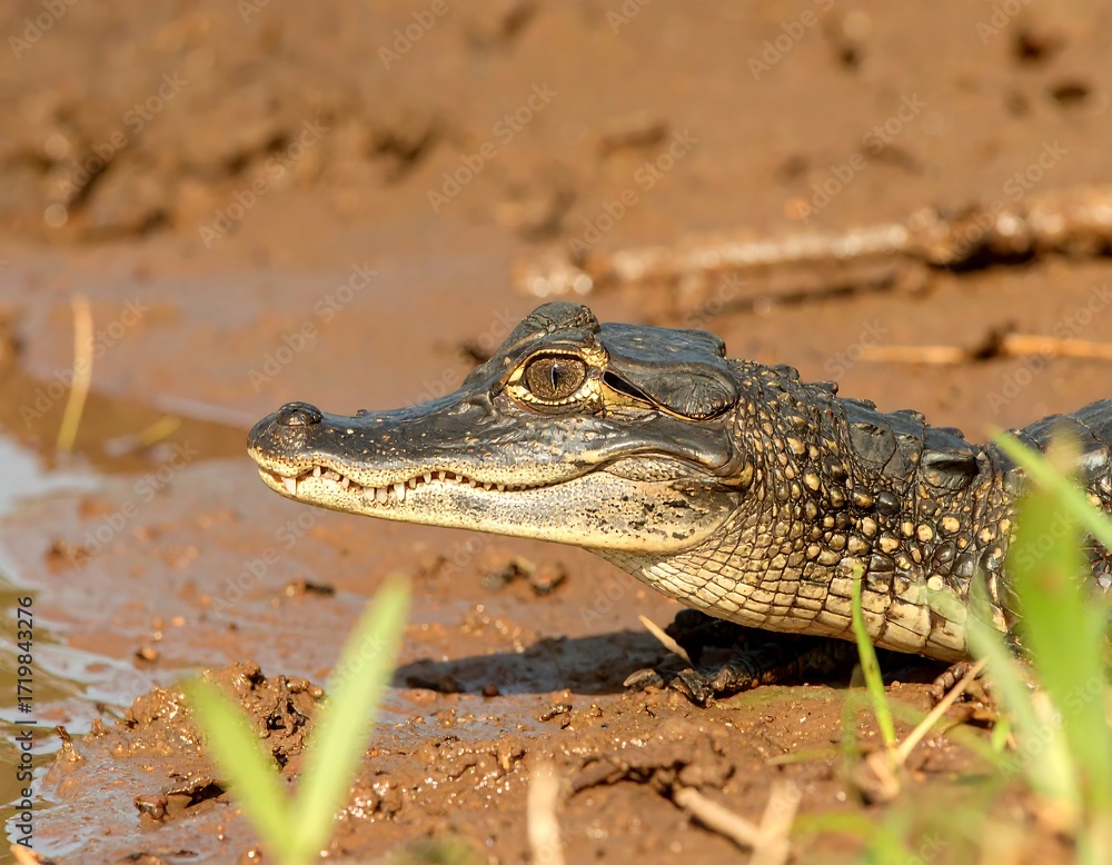 Fototapeta premium Young crocodile in muddy bank
