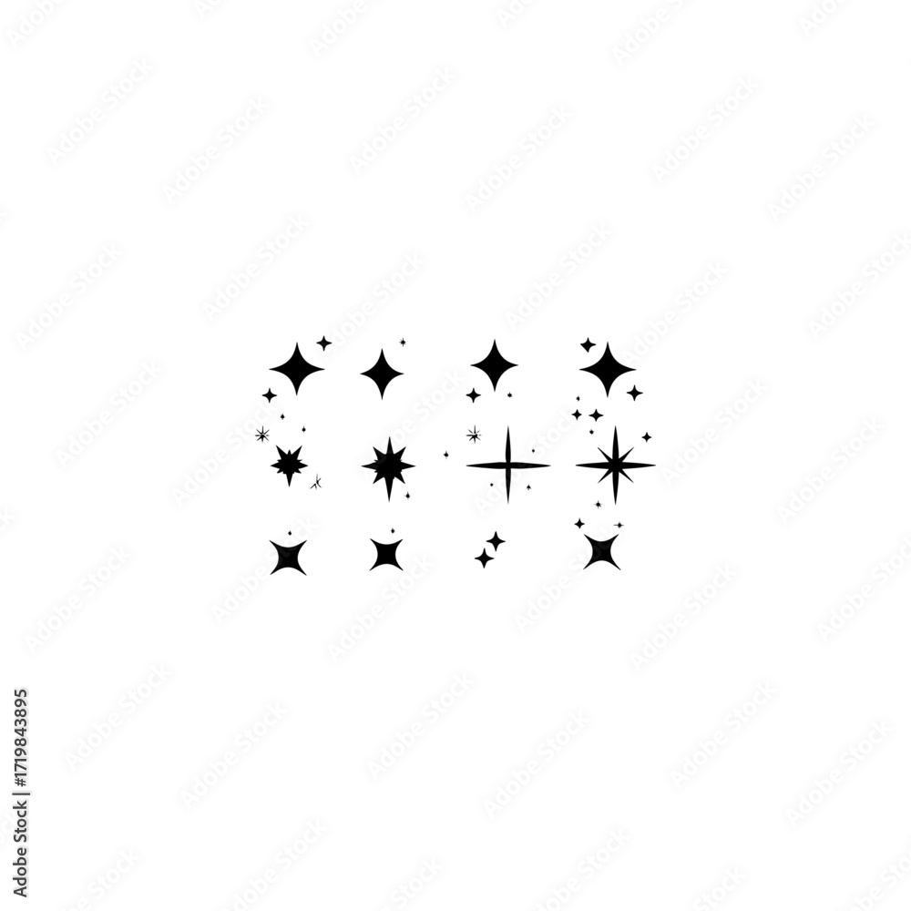 Obraz premium Star icons. Twinkling stars. Sparkles, shining burst. Christmas vector symbols isolated. Retro futuristic sparkle icons collection.