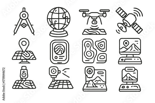 Futuristic compass mapping virtual vector holographic measuring data topography icons mapper icon