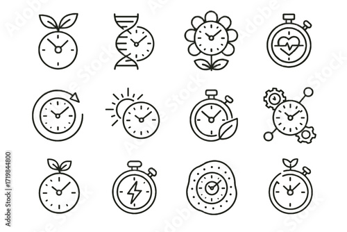 Tracker alarm natural solar circadian heartbeat icons icon vector flower clock bio