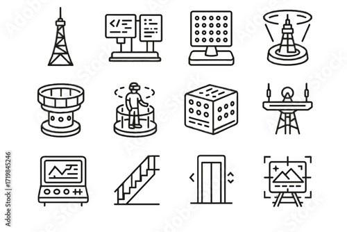 Data digital virtual display icons augmented deck antennas vector icon sensor tower
