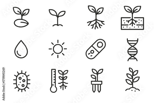 Seed root meter system capsule plant seedling vector bio strand sensor icon