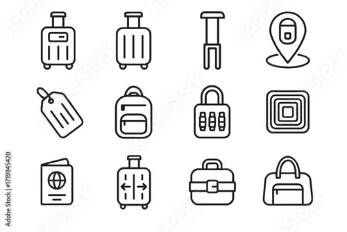 Icons combination luggage strap travel digital lock bag rfid smart vector icon