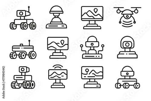 Rover navigation surveillance smart vector hub unit autonomous exploration icons icon tracking