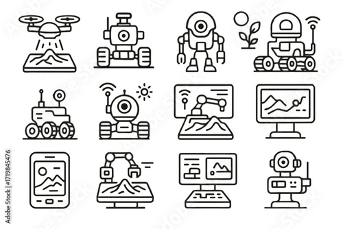 Futuristic console vector icon virtual rover responsive robot sensor icons exploration panel
