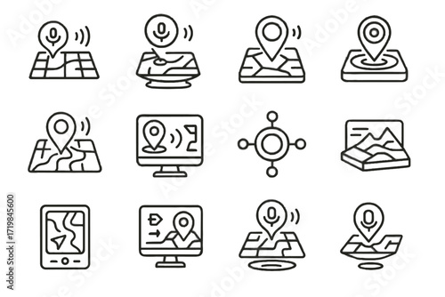 Module mapping vector icon voice pointer holographic sensor navigation console navigator icons