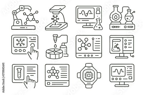 Digital futuristic connected icon console module vector chemical nano smart lab