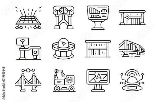 Responsive icons bridge vector suspension panel strips digital icon support virtual