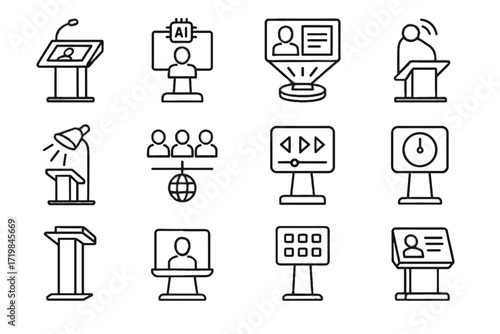 Icon podium connected vector overlay control hub interactive panel icons timer virtual