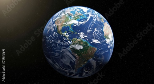 A globe with Earth's surface visible from space, showing continents and oceans.