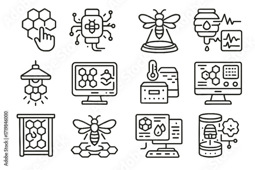 Panel monitoring icon display icons environmental colony futuristic vector bee interactive flow