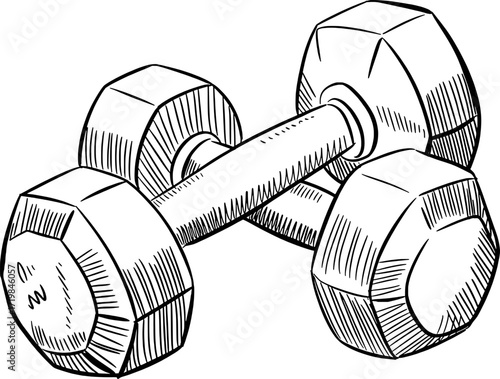 Hand drawn black and white dumbbell weight exercise
