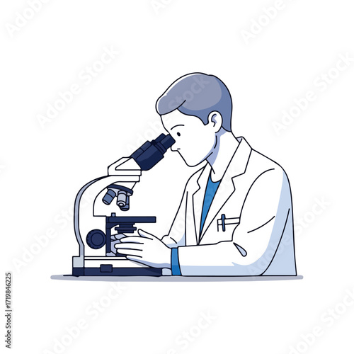 Medical Scientist Examines Under a Microscope Illustration