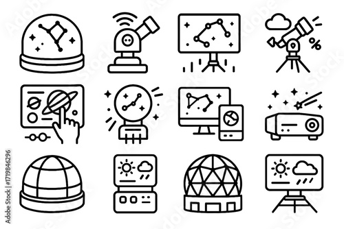 Planetarium vector dome overlay constellation interactive panel light icon calibration icons futuristic