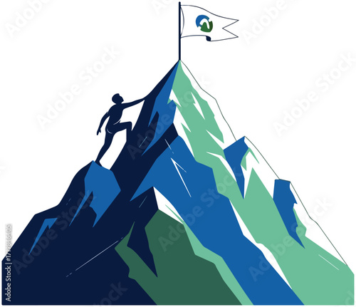 Mountain Climbing Success Vector Illustration