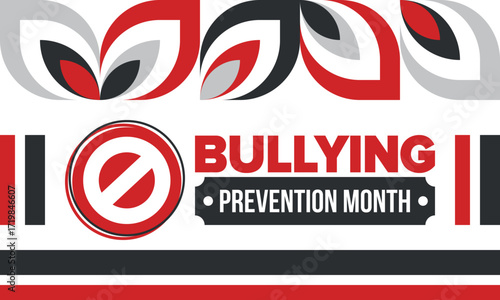 National Bullying Prevention Month in October. Stop bullying. Annual nationwide campaign to keep all youth safe from bullying. Red color. Poster, card, banner, background. Vector illustration