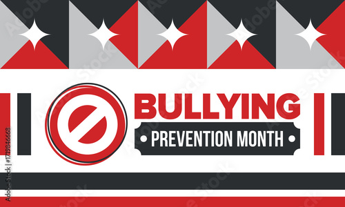 National Bullying Prevention Month in October. Stop bullying. Annual nationwide campaign to keep all youth safe from bullying. Red color. Poster, card, banner, background. Vector illustration