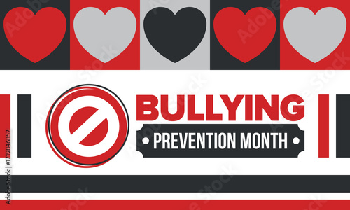 National Bullying Prevention Month in October. Stop bullying. Annual nationwide campaign to keep all youth safe from bullying. Red color. Poster, card, banner, background. Vector illustration