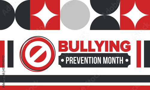 National Bullying Prevention Month in October. Stop bullying. Annual nationwide campaign to keep all youth safe from bullying. Red color. Poster, card, banner, background. Vector illustration