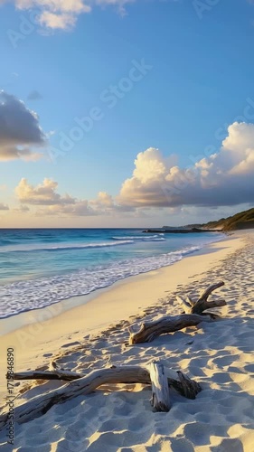 A beautiful and serene tropical beach at sunset