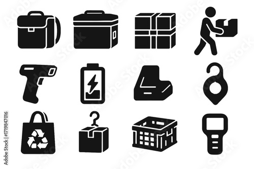 Courier station crate icons digital hook container icon accessories charging handheld vector