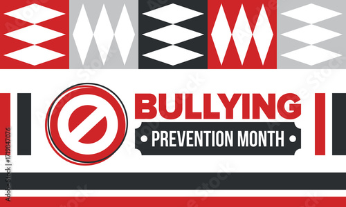National Bullying Prevention Month in October. Stop bullying. Annual nationwide campaign to keep all youth safe from bullying. Red color. Poster, card, banner, background. Vector illustration