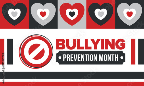 National Bullying Prevention Month in October. Stop bullying. Annual nationwide campaign to keep all youth safe from bullying. Red color. Poster, card, banner, background. Vector illustration