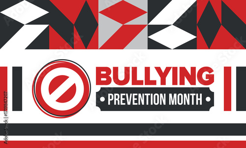 National Bullying Prevention Month in October. Stop bullying. Annual nationwide campaign to keep all youth safe from bullying. Red color. Poster, card, banner, background. Vector illustration