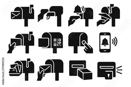 Vector mailbox receiving small placing depositing scanning code icon smart package