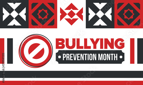 National Bullying Prevention Month in October. Stop bullying. Annual nationwide campaign to keep all youth safe from bullying. Red color. Poster, card, banner, background. Vector illustration