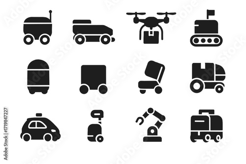 Vector autonomous bot mini icon bots tracked courier parcel delivery small