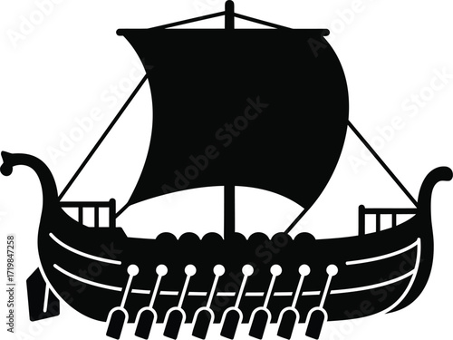 Vintage viking ship silhouette vector illustration scalable maritime transportation artwork