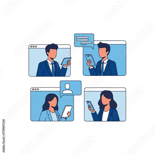 Virtual Meeting and Communication Vector Illustration