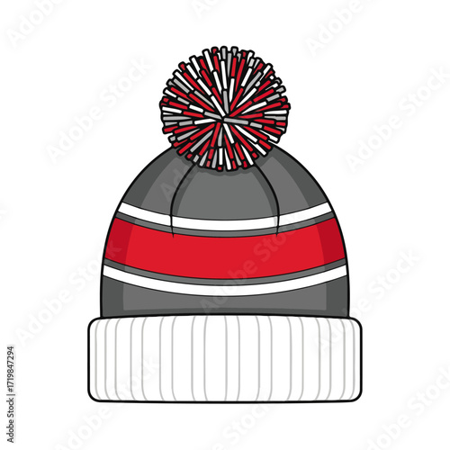 Warm Knitted Hat With Pom Pom Vector