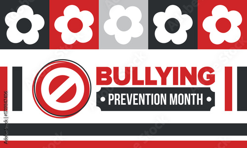 National Bullying Prevention Month in October. Stop bullying. Annual nationwide campaign to keep all youth safe from bullying. Red color. Poster, card, banner, background. Vector illustration