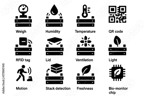 Icon lid rfid stack sensor crate monitor freshness bio motion vector ventilation