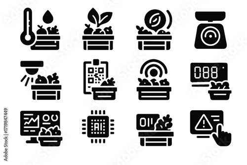 Icons icon temperature bio ai vector crate log tracking sensor weight qr