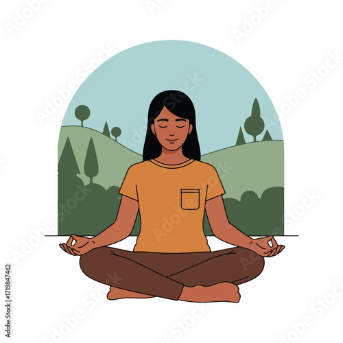 Woman Meditating Outdoors in Serene Nature Scene