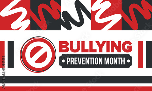 National Bullying Prevention Month in October. Stop bullying. Annual nationwide campaign to keep all youth safe from bullying. Red color. Poster, card, banner, background. Vector illustration