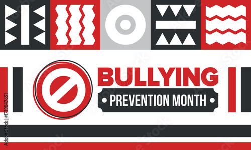 National Bullying Prevention Month in October. Stop bullying. Annual nationwide campaign to keep all youth safe from bullying. Red color. Poster, card, banner, background. Vector illustration