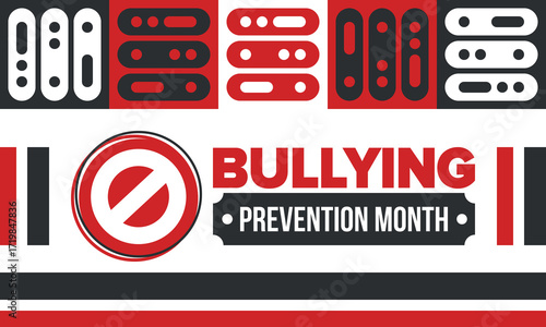 National Bullying Prevention Month in October. Stop bullying. Annual nationwide campaign to keep all youth safe from bullying. Red color. Poster, card, banner, background. Vector illustration