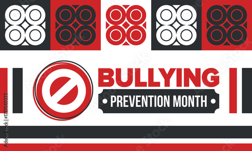 National Bullying Prevention Month in October. Stop bullying. Annual nationwide campaign to keep all youth safe from bullying. Red color. Poster, card, banner, background. Vector illustration