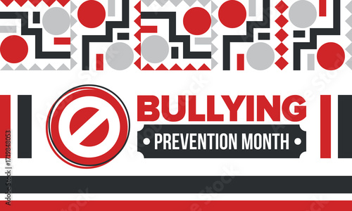 National Bullying Prevention Month in October. Stop bullying. Annual nationwide campaign to keep all youth safe from bullying. Red color. Poster, card, banner, background. Vector illustration