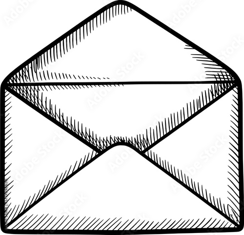 Hand drawn envelope with open flap and hatching mail letter