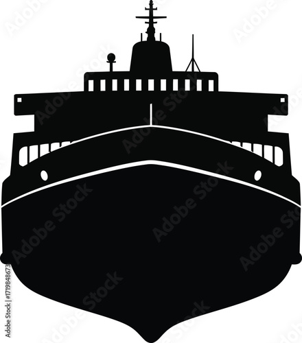 Front view silhouette of a large ship vessel vector graphic