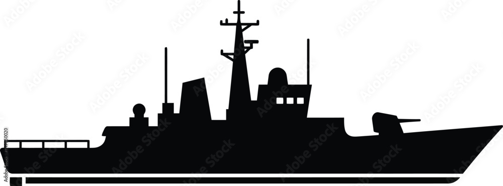 Fototapeta premium Modern warship silhouette vector graphic scalable eps illustration for marine projects