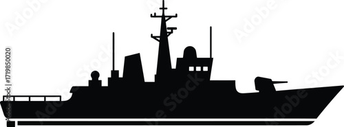 Modern warship silhouette vector graphic scalable eps illustration for marine projects